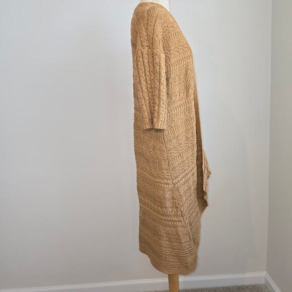 Chico's Women's Tan Short Sleeve Knit Long Open Cardigan Sweater Sz 2 (704) - Picture 4 of 9